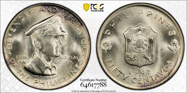 1947-S 50C Douglas MacArthur KM-184  Ag MS66