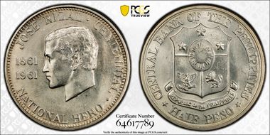 1961 1/2 P Dr. Jose Rizal KM-191  Ag MS65