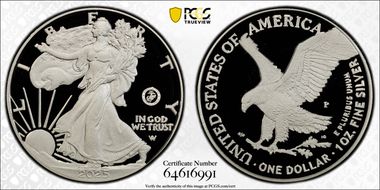 2025-P $1 Silver Eagle w/ US Marine Corps Privy 250th Anniversary First Strike PR70DCAM