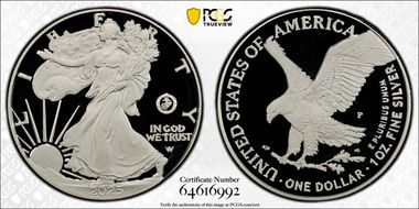 2025-P $1 Silver Eagle w/ US Marine Corps Privy 250th Anniversary First Strike PR70DCAM