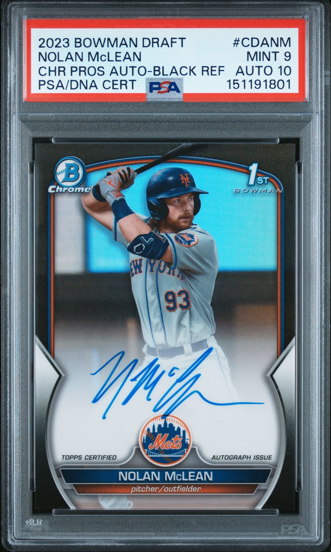2023 Bowman BOWMAN DRAFT CHROME PROSPECT AUTOGRAPH Black Refractor #CDANM Nolan Mclean front