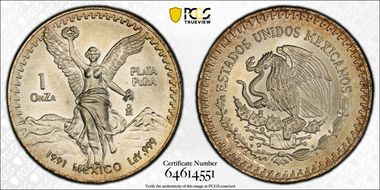 1991-Mo Onza Libertad Ag T2 - PLaTA PuRA MS68