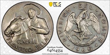 1960 Medal Grove-P-372a Ag General Francisco Villa MS61