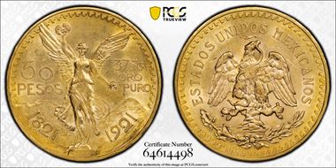 1921 50 Peso KM-481 Au MS61
