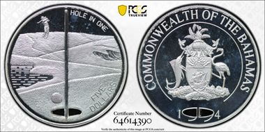 1994 $5 Hole in One KM-155  Ag PR67DCAM
