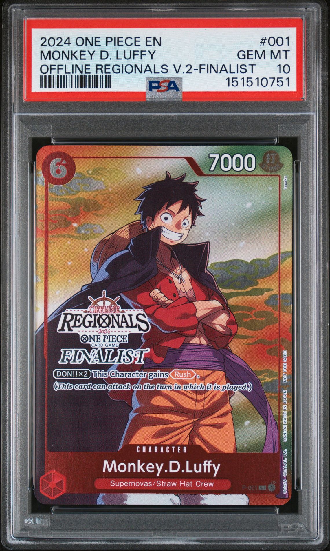 2024 One Piece ONE PIECE OFFLINE REGIONALS PACK 2024 VOL.2 OFFLINE REGIONALS V.2-FINALIST #001 Monkey D. Luffy front