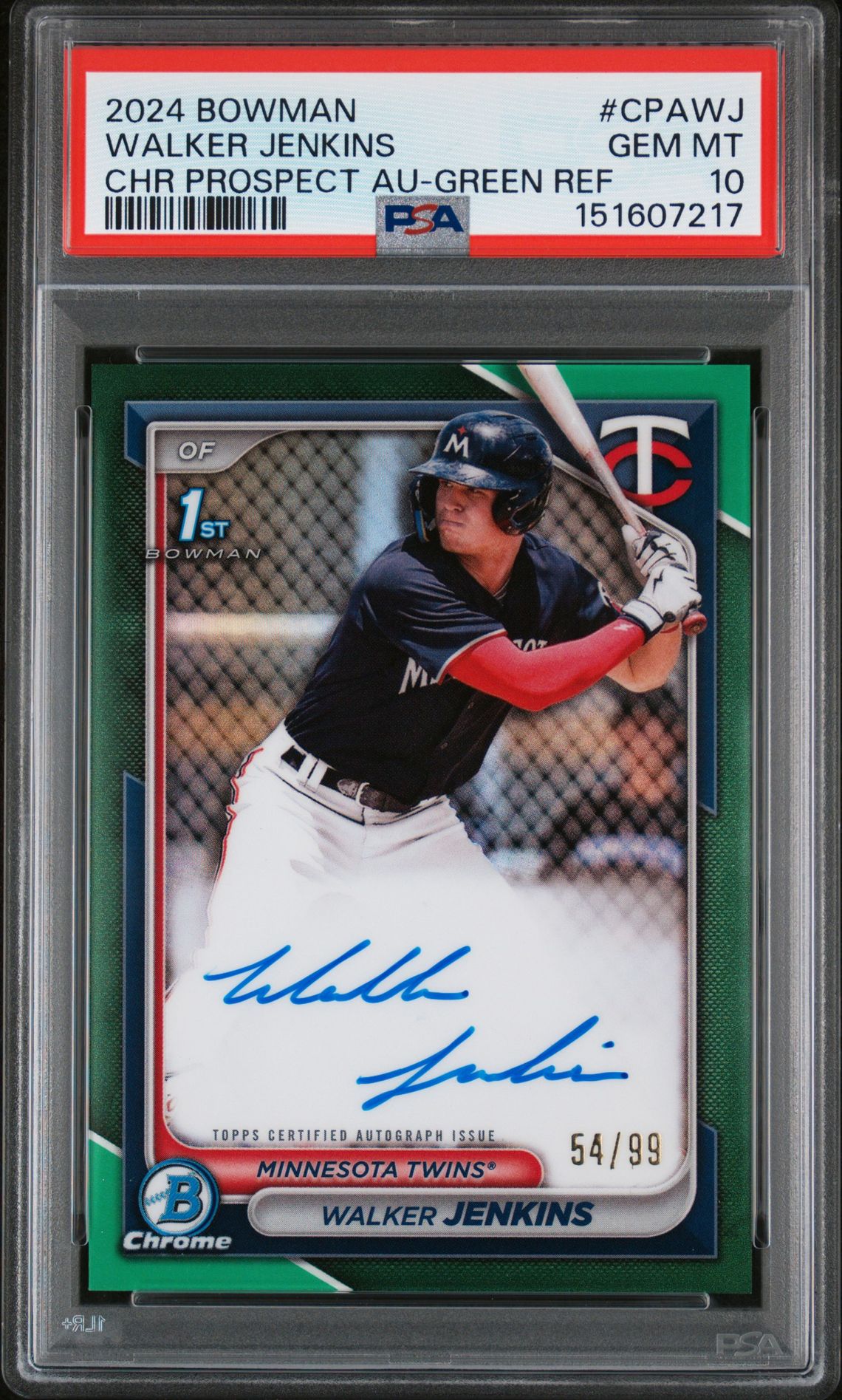 2024 Bowman BOWMAN CHROME PROSPECT AUTOGRAPHS CHR PROSPECT AU-GREEN SHIM #CPAWJ Walker Jenkins front