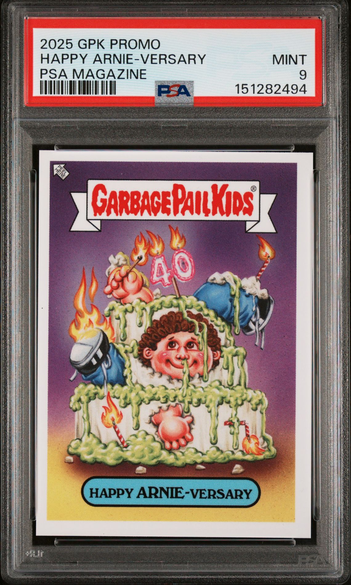2025 Topps TOPPS GARBAGE PAIL KIDS PROMO PSA MAGAZINE Happy Arnie-Versary front