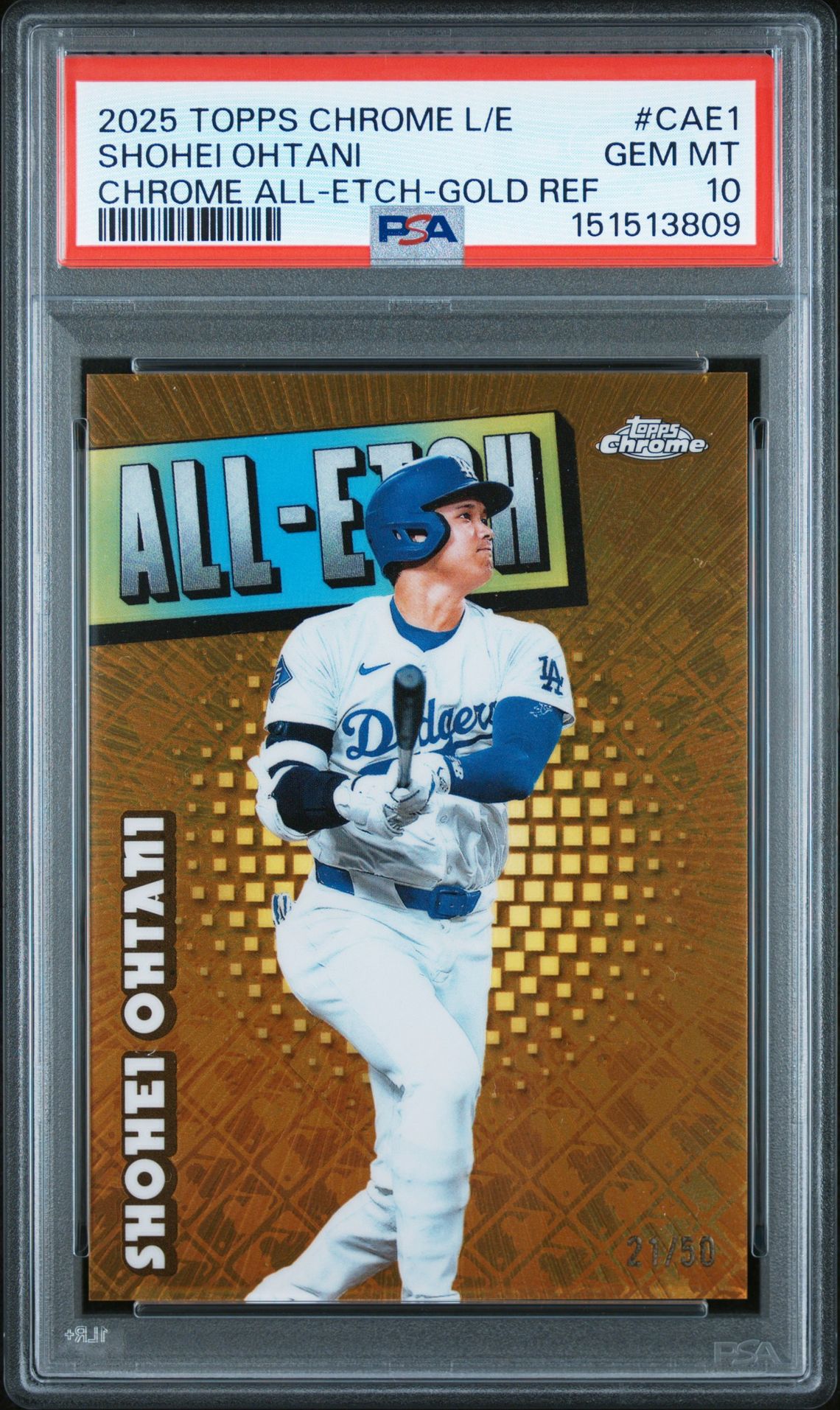2025 Topps TOPPS CHROME LOGOFRACTOR EDITION CHROME ALL-ETCH ETCH-GOLD REF #CAE1 Shohei Ohtani front
