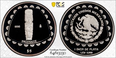 1998-Mo 5 Peso Sacerdote KM-664  Ag PR69DCAM