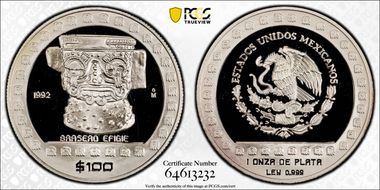 1992-Mo 100 P Brasero Efigie KM-563  Ag PR69DCAM