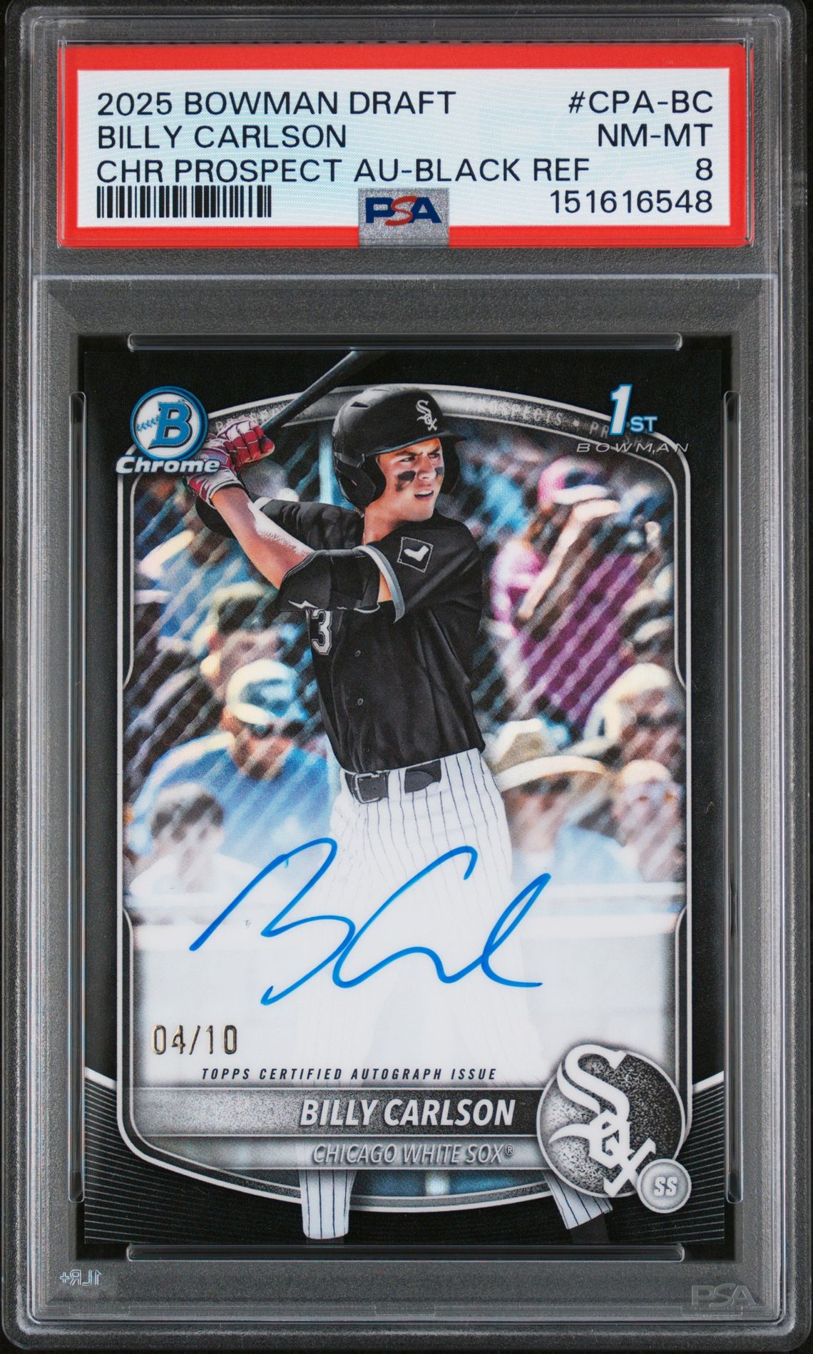 2025 Bowman Bowman Draft CHR PROSPECT AU-BLACK REF #CPA-BC Billy Carlson front
