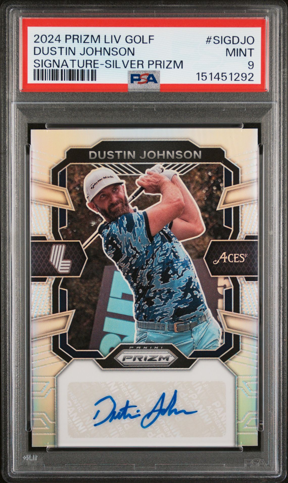 2024 Panini PANINI PRIZM LIV GOLF SIGNATURES SILVER PRIZM #SIGDJO Dustin Johnson front