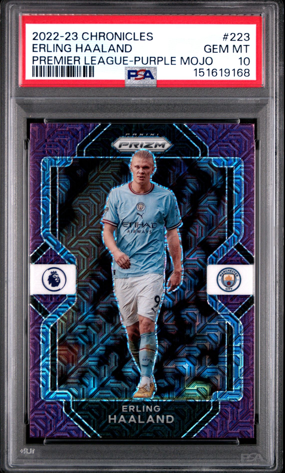2022-23 Panini PANINI CHRONICLES PREMIER LEAGUE-PURPLE MOJO #223 Erling Haaland front
