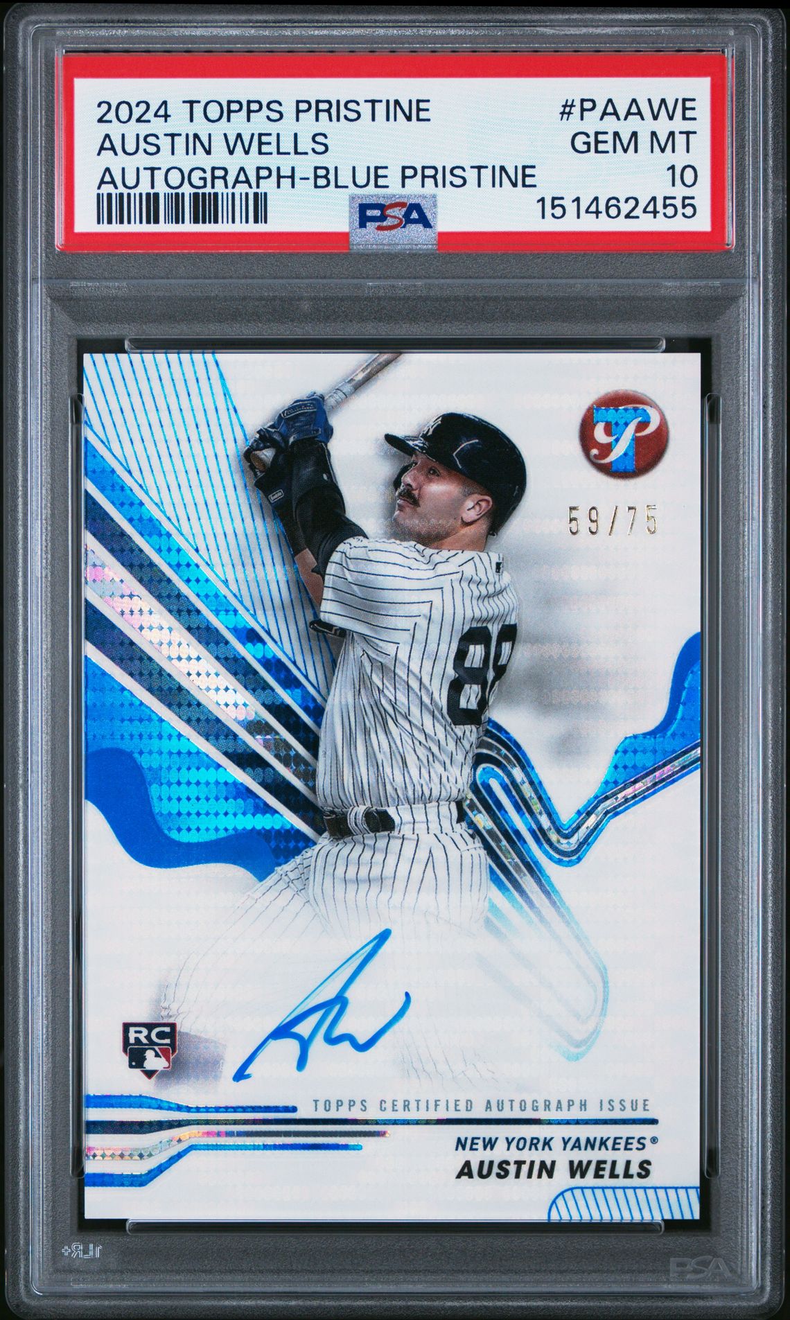 2024 Topps TOPPS PRISTINE PRISTINE AUTOGRAPHS AUTOGRAPH-BLUE PRISTINE #PAAWE Austin Wells front