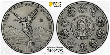 2018-Mo Onza Libertad Ag - Antiqued SP69