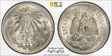 1923-M Peso KM-455  Ag MS66