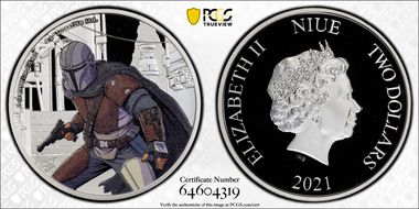 2021 $2 The Mandalorian Colorized PR70DCAM