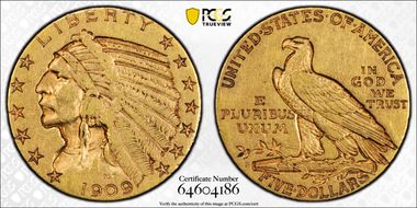1909-S $5 XF45