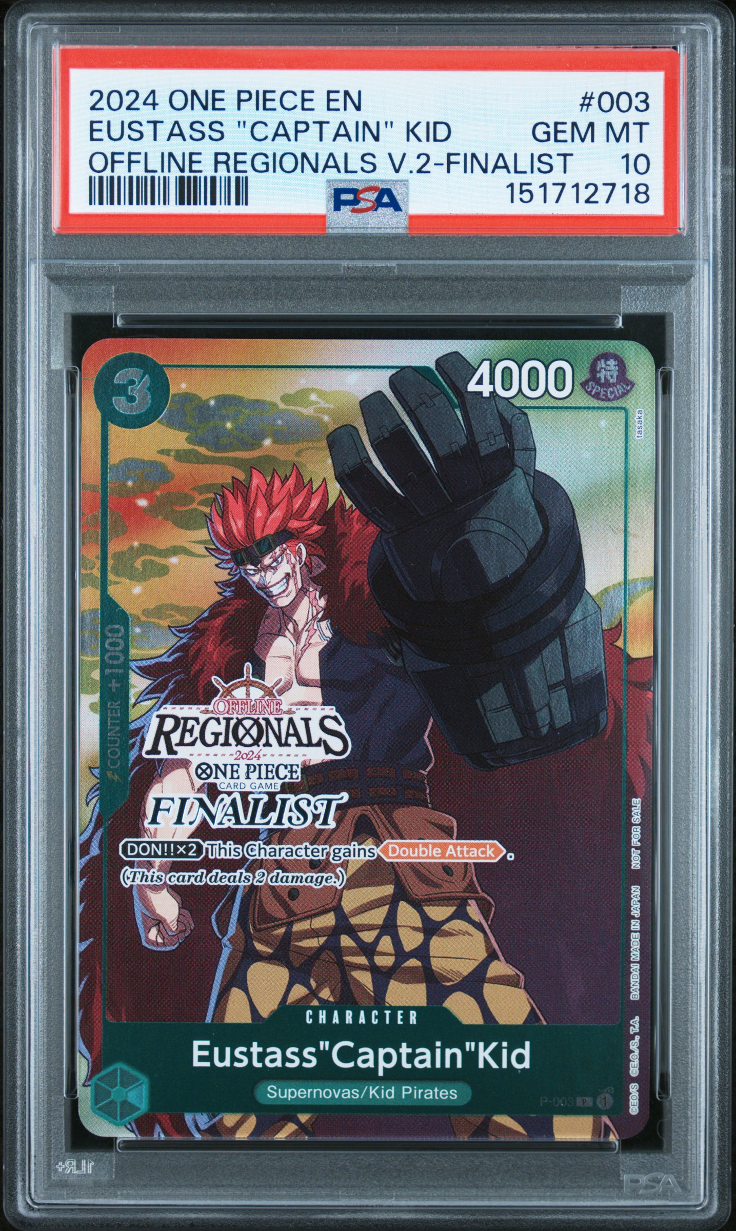 2024 #003 Eustass "Captain" Kid PSA 10 One Piece Offline Regionals Pack 2024 Vol.2
