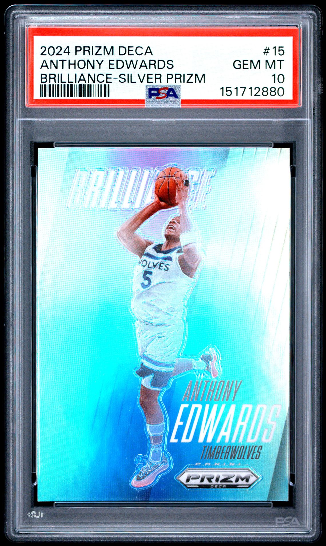2024 Panini PANINI PRIZM DECA BRILLIANCE SILVER PRIZM #15 Anthony Edwards front