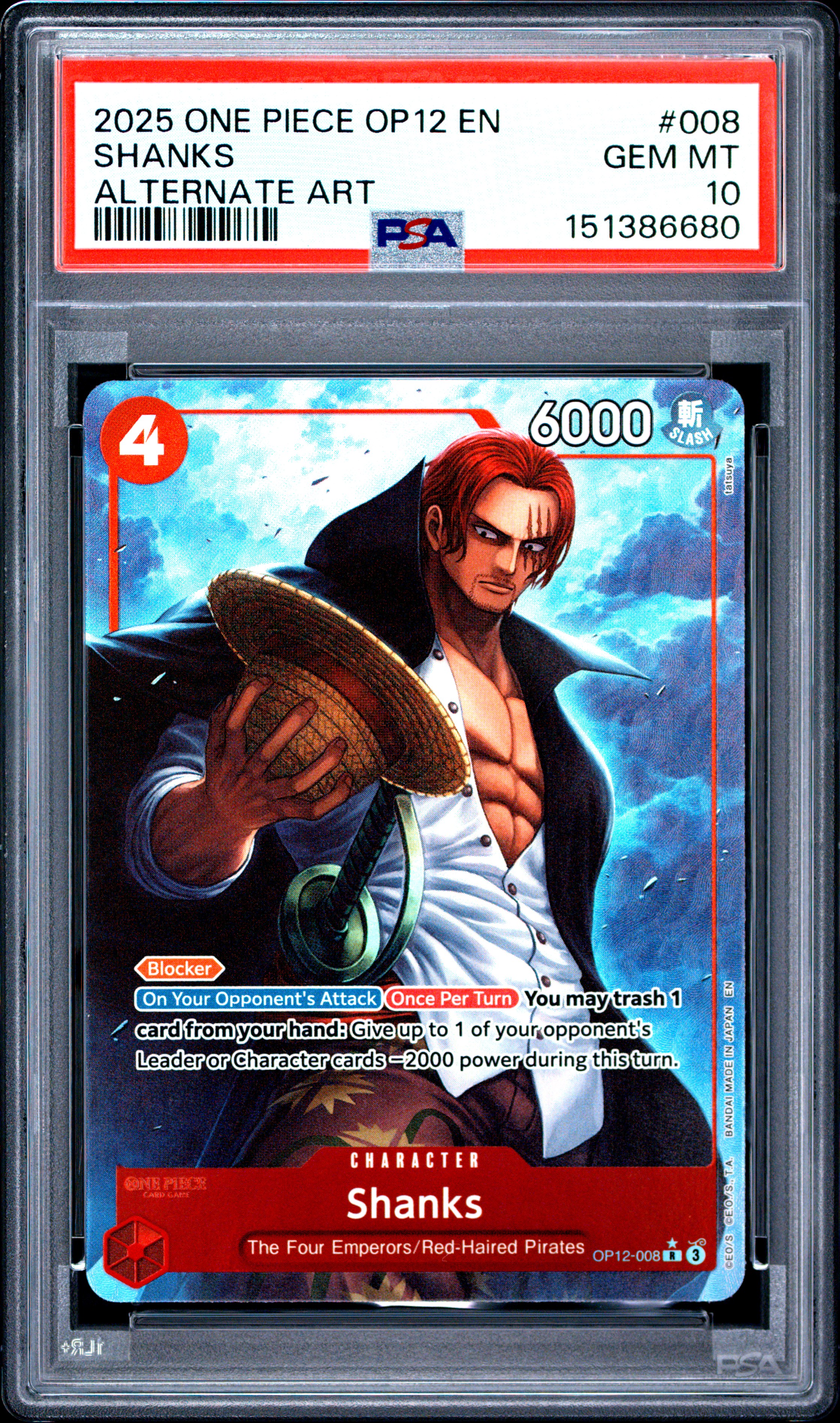 2025 #008 Shanks PSA 10 One Piece OP12-Legacy of the Master