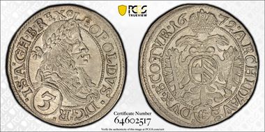 1672 3 Kr Vienna MS64
