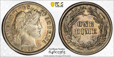 1892 10C AU58
