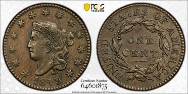 1819/8 1C Large Overdate AU53BN