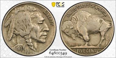 1937-D 5C 3 Legs VF35
