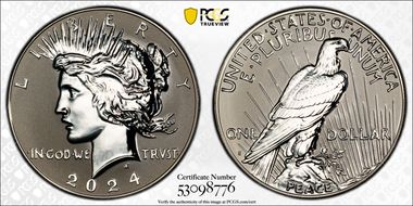 2024-S $1 Peace Dollar Rev PR Two-Coin Reverse Proof Set PR70