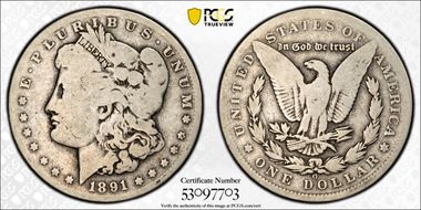 1891-O $1 VAM 1A, Clashed E G4