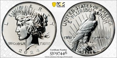 2024-S $1 Peace Dollar Rev PR Two-Coin Reverse Proof Set PR70