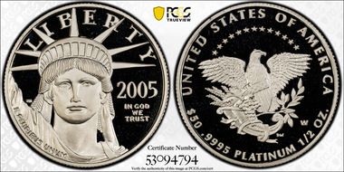 2005-W $50 Statue of Liberty PR69DCAM