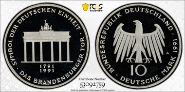 1991-A 10 Mk Brandenburg Gate PR68DCAM