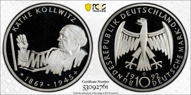 1992-G 10 Mk Kollwitz PR69DCAM