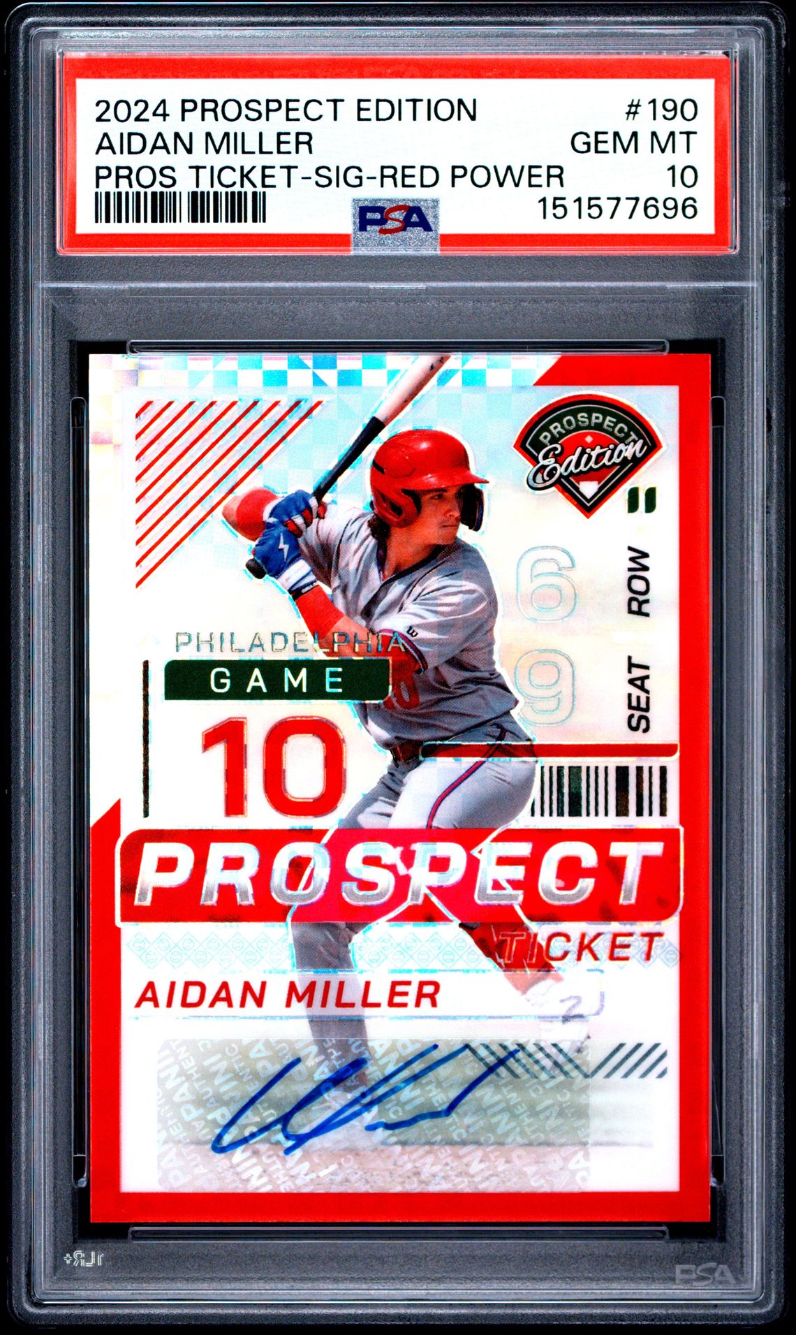 2024 Panini PANINI PROSPECT EDITION PROSPECT TICKET PROS TICKET-SIG-RED POWER #190 Aidan Miller front