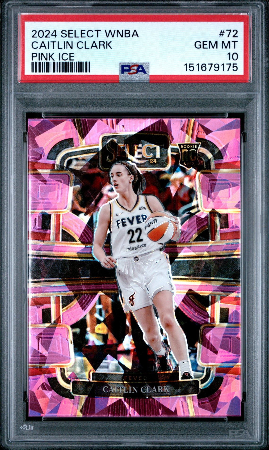 2024 Panini Select Wnba Caitlin Clark #72 (Pink Ice) Gem Mt 10 front view - PSA graded GEM MT 10