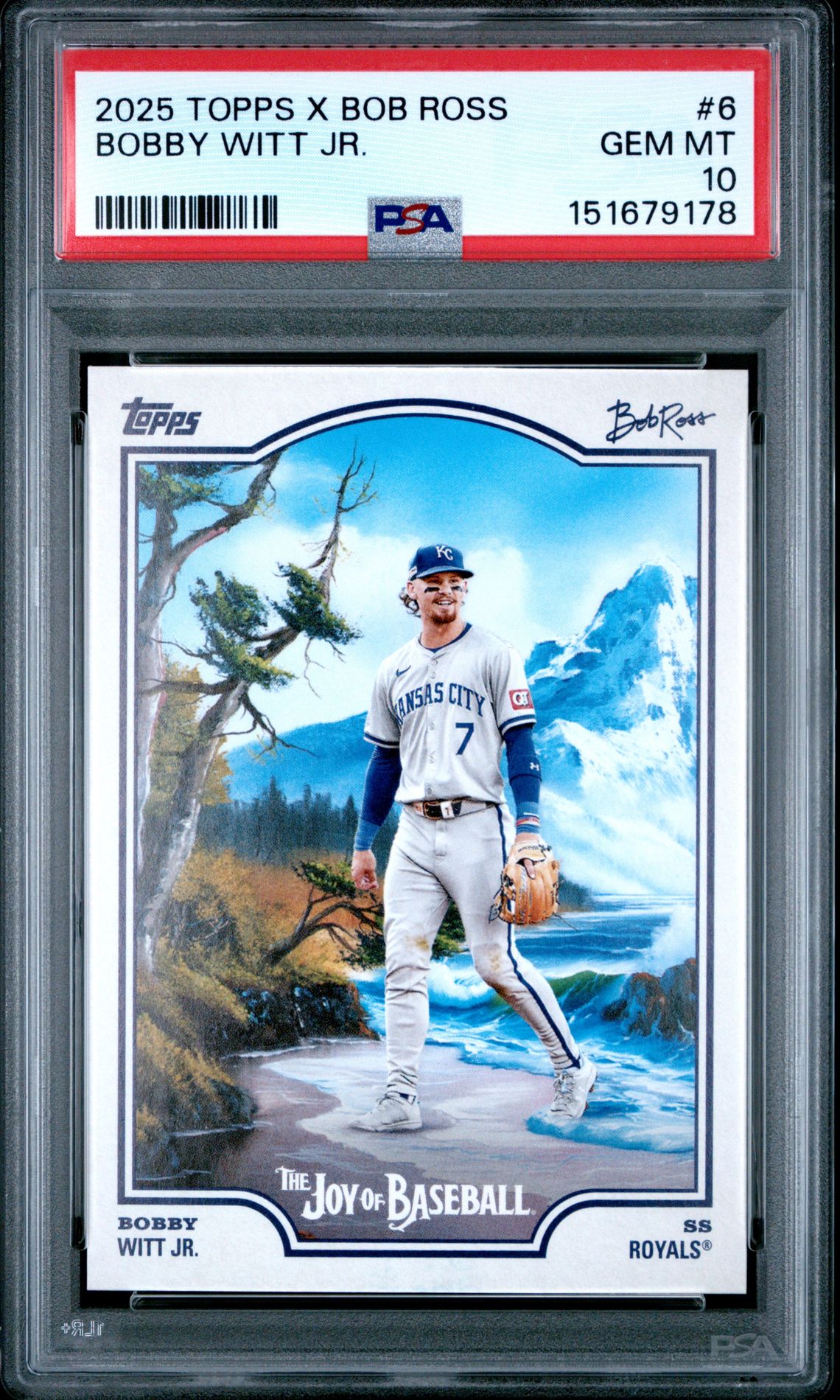 2025 Topps X Bob Ross The Joy Of Baseball Bobby Witt Jr. #6 Gem Mt 10 front view - PSA graded GEM MT 10