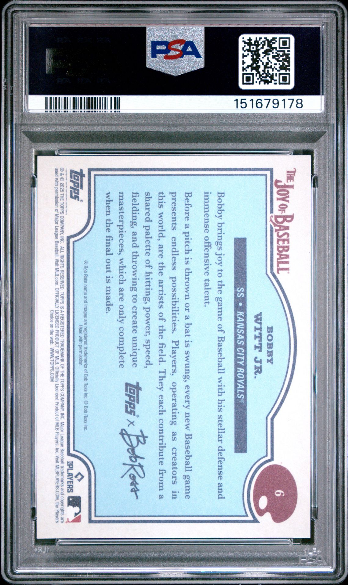 2025 Topps X Bob Ross The Joy Of Baseball Bobby Witt Jr. #6 Gem Mt 10 back view - PSA certificate #151679178