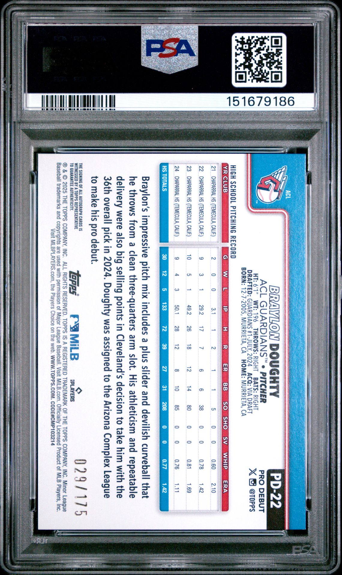 2025 Topps Pro Debut Braylon Doughty #22 (Autograph-Sparkle Foil) Mint 9 back