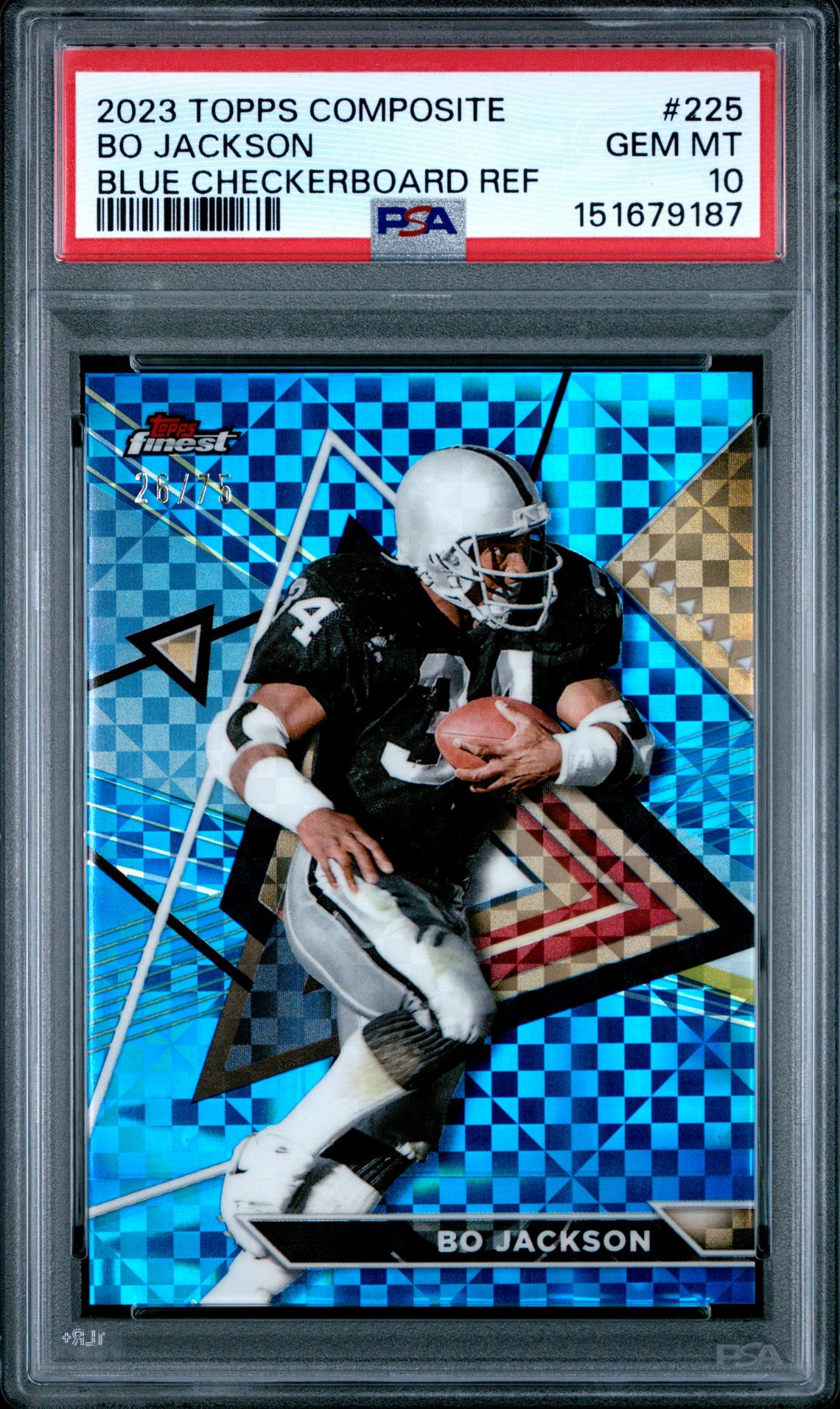 2023 Topps Composite Bo Jackson #225 (Blue Checkerboard Ref) Gem Mt 10 front view - PSA graded GEM MT 10