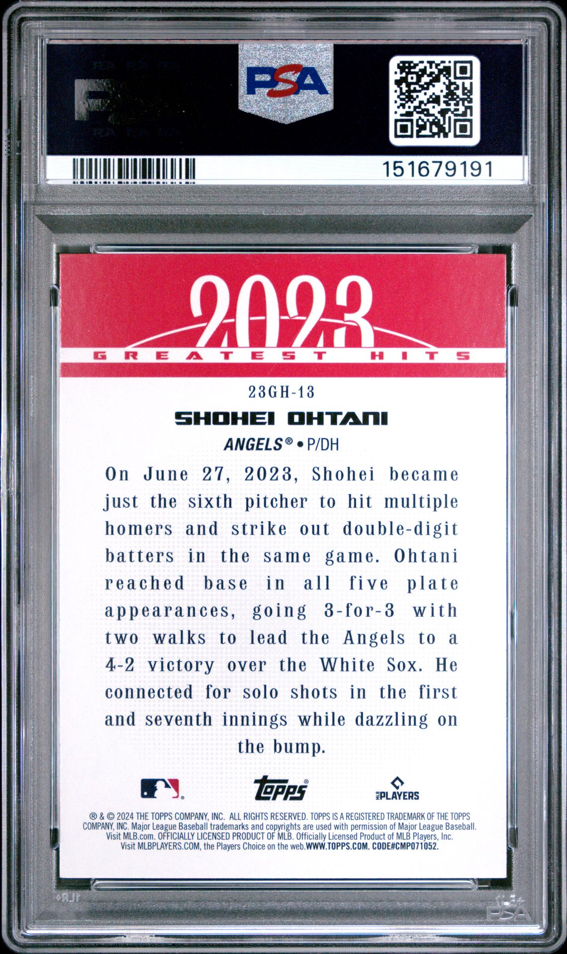 2024 Topps 2023 Greatest Hits Shohei Ohtani #23Gh13 Mint 9 back