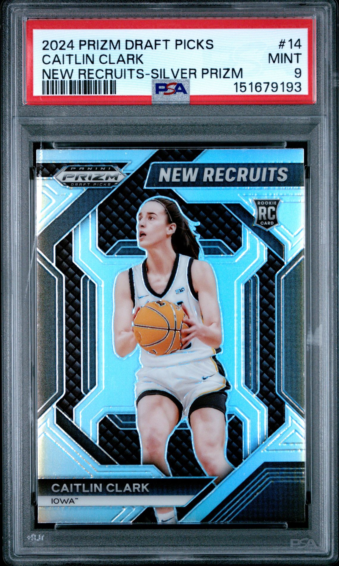 2024 Panini Prizm Draft Picks New Recruits Caitlin Clark #14 (New Recruits-Silver Prizm) Mint 9 front