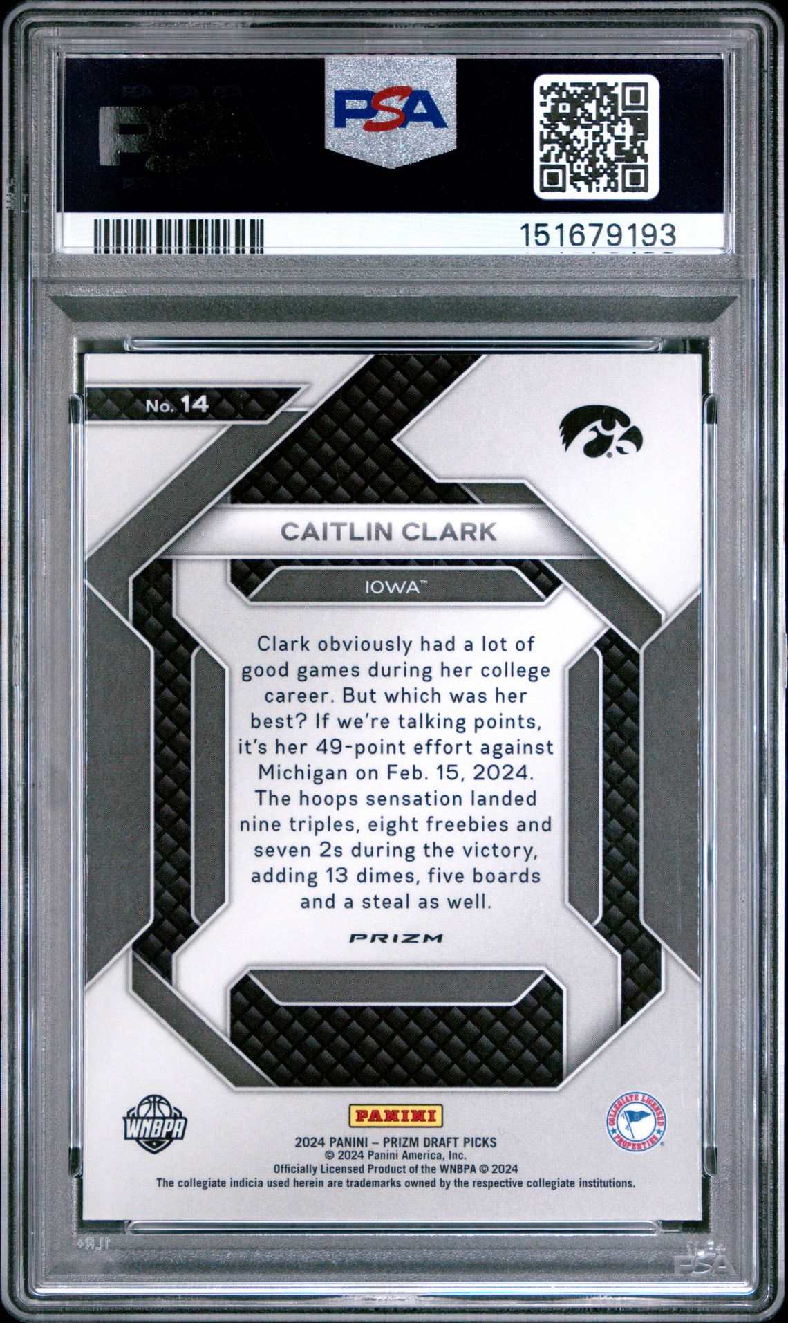 2024 Panini Prizm Draft Picks New Recruits Caitlin Clark #14 (New Recruits-Silver Prizm) Mint 9 back