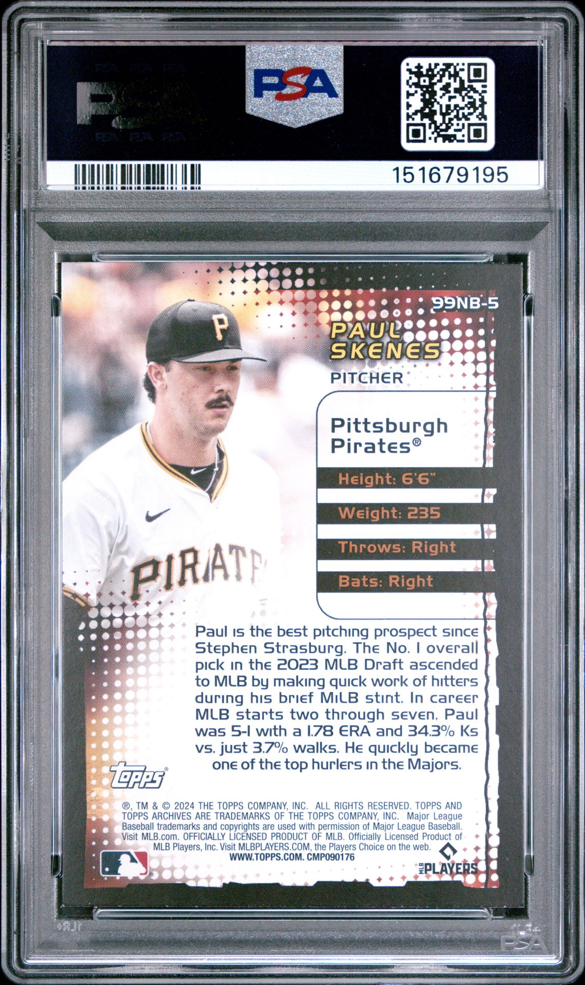 2024 Topps Archives 1999 New Breed Paul Skenes #99Nb5 Nm-Mt 8 back