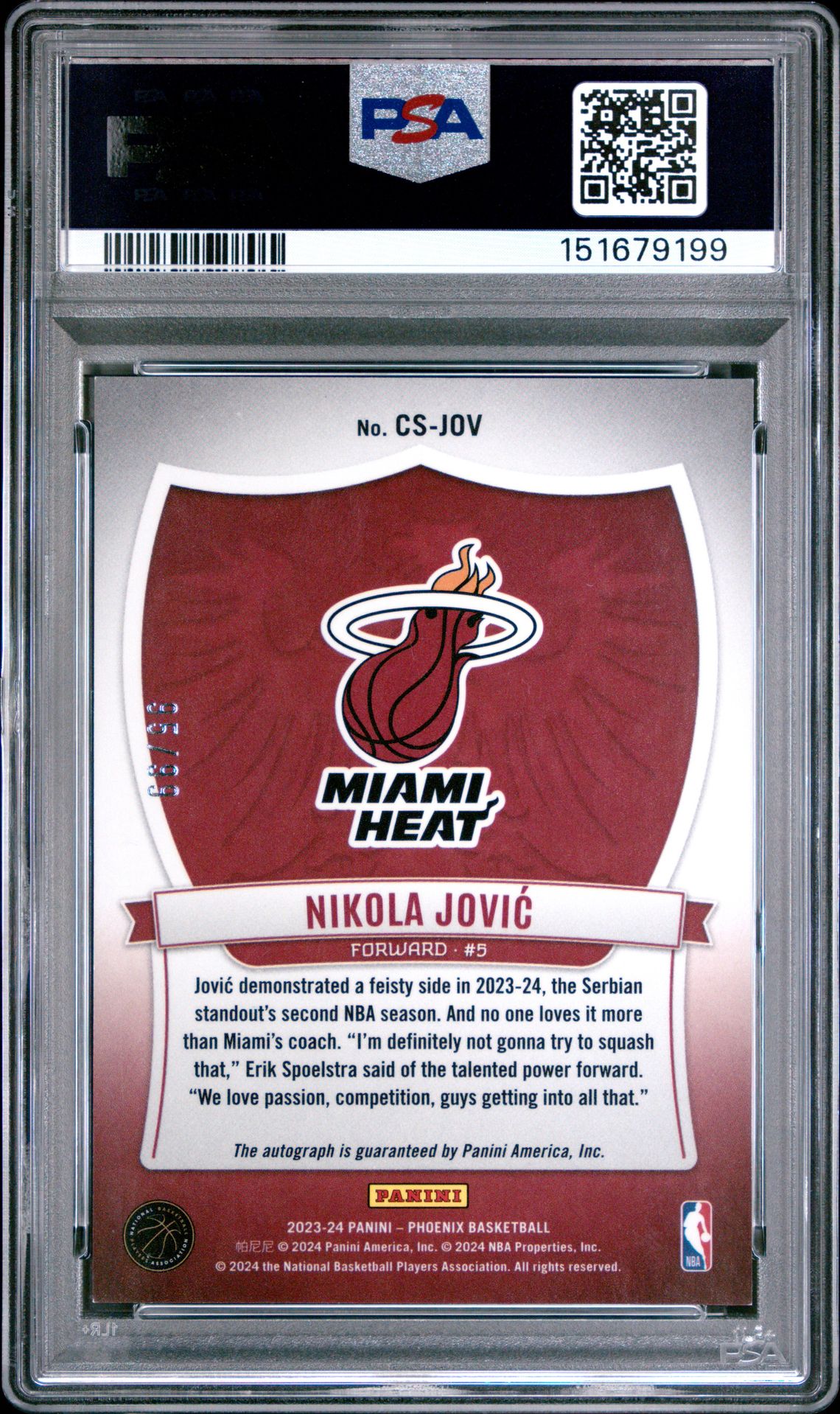 2023 Panini Phoenix Crusade Signatures Nikola Jovic #Csjov (Crusade Sig-White Lazer) Nm-Mt 8 back