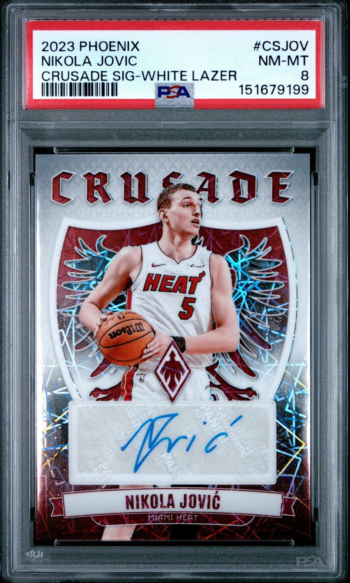 2023 Panini Phoenix Crusade Signatures Nikola Jovic #Csjov (Crusade Sig-White Lazer) Nm-Mt 8 front