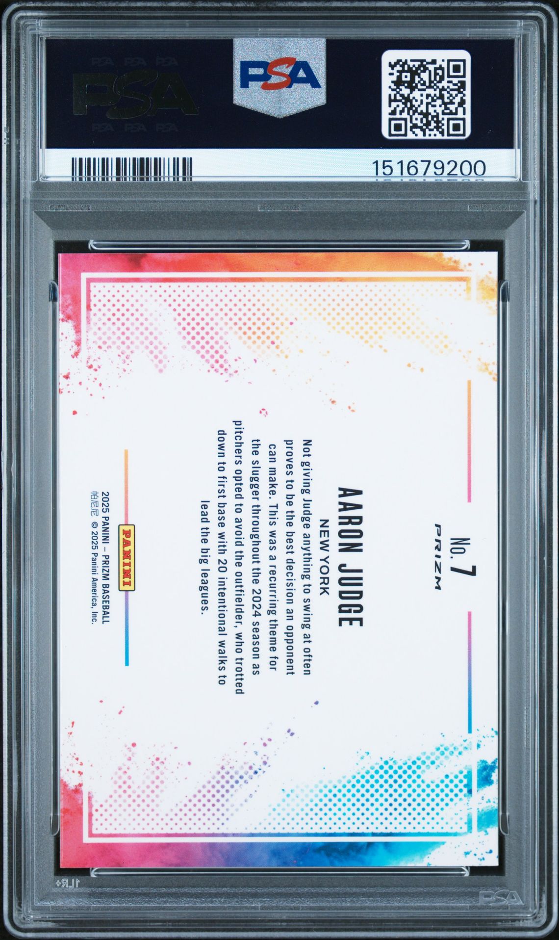 2025 Panini Prizm Color Blast Aaron Judge #7 Gem Mt 10 back