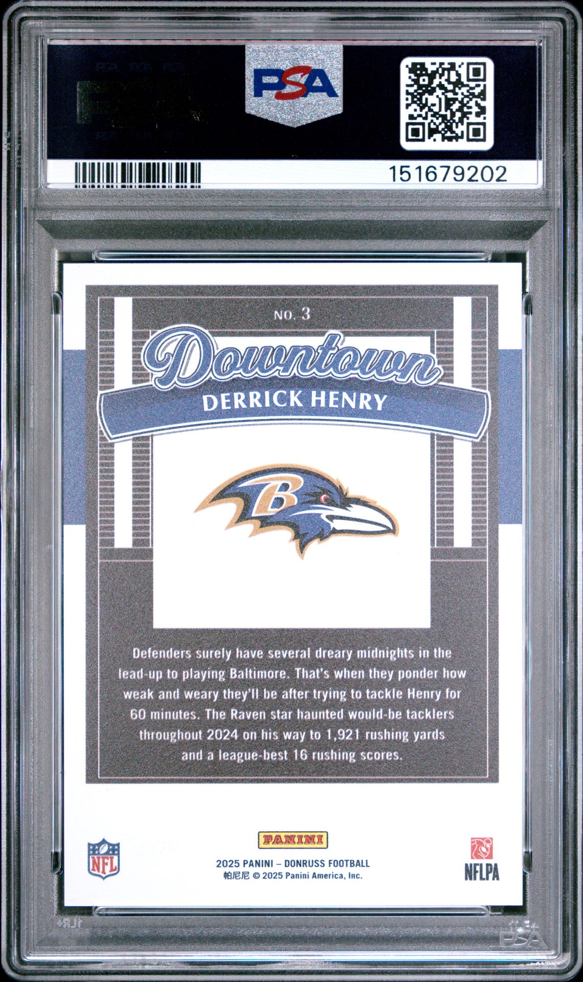 2025 Panini Donruss Downtown Derrick Henry #3 Mint 9 back